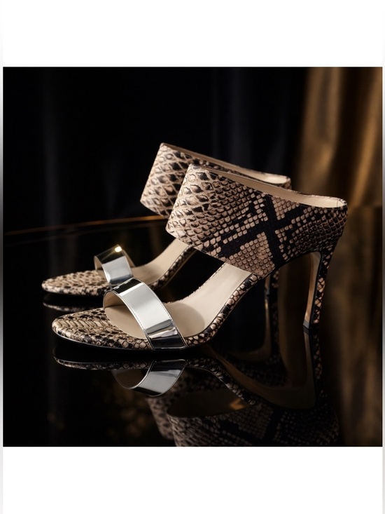 Stuart Weitzman Shoes - Stuart Weitzman Snakeskin & Silver Chic Strappy Heels | Size 9.5